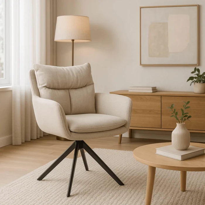 Elite PAUL Modern Upholstered Swivel Chair- Beige