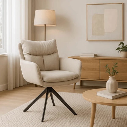 Elite PAUL Modern Upholstered Swivel Chair- Beige