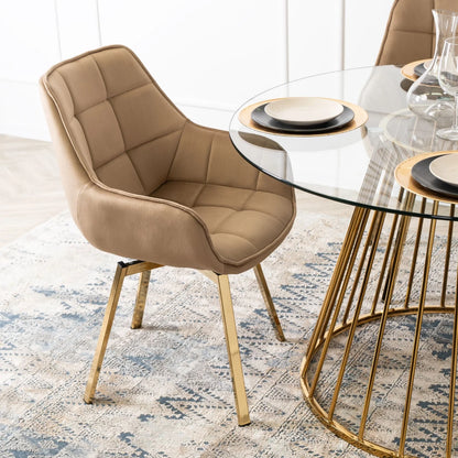 Elite MIA Swivel Velvet Chair – Luxurious Beige & Gold Design