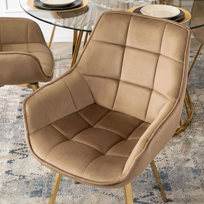 Elite MIA Swivel Velvet Chair – Luxurious Beige & Gold Design