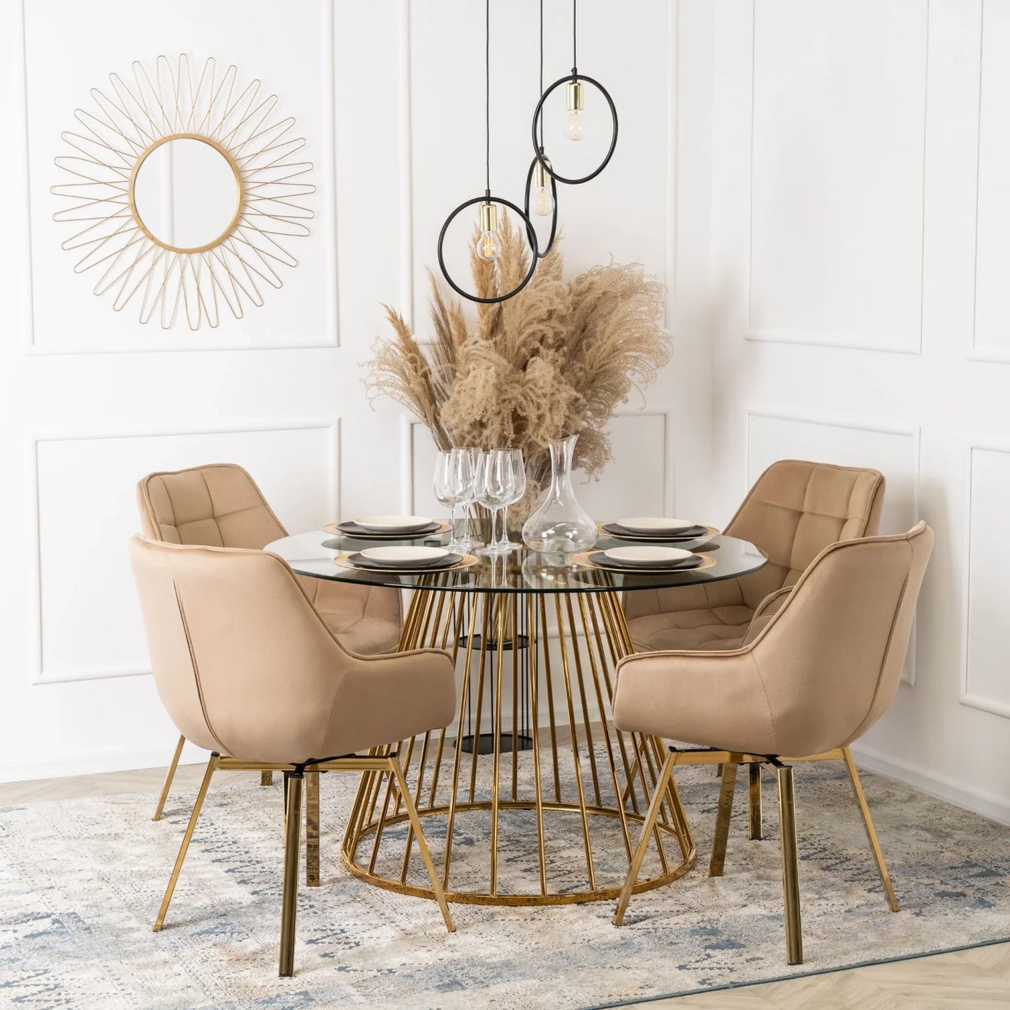 Elite MIA Swivel Velvet Chair – Luxurious Beige & Gold Design