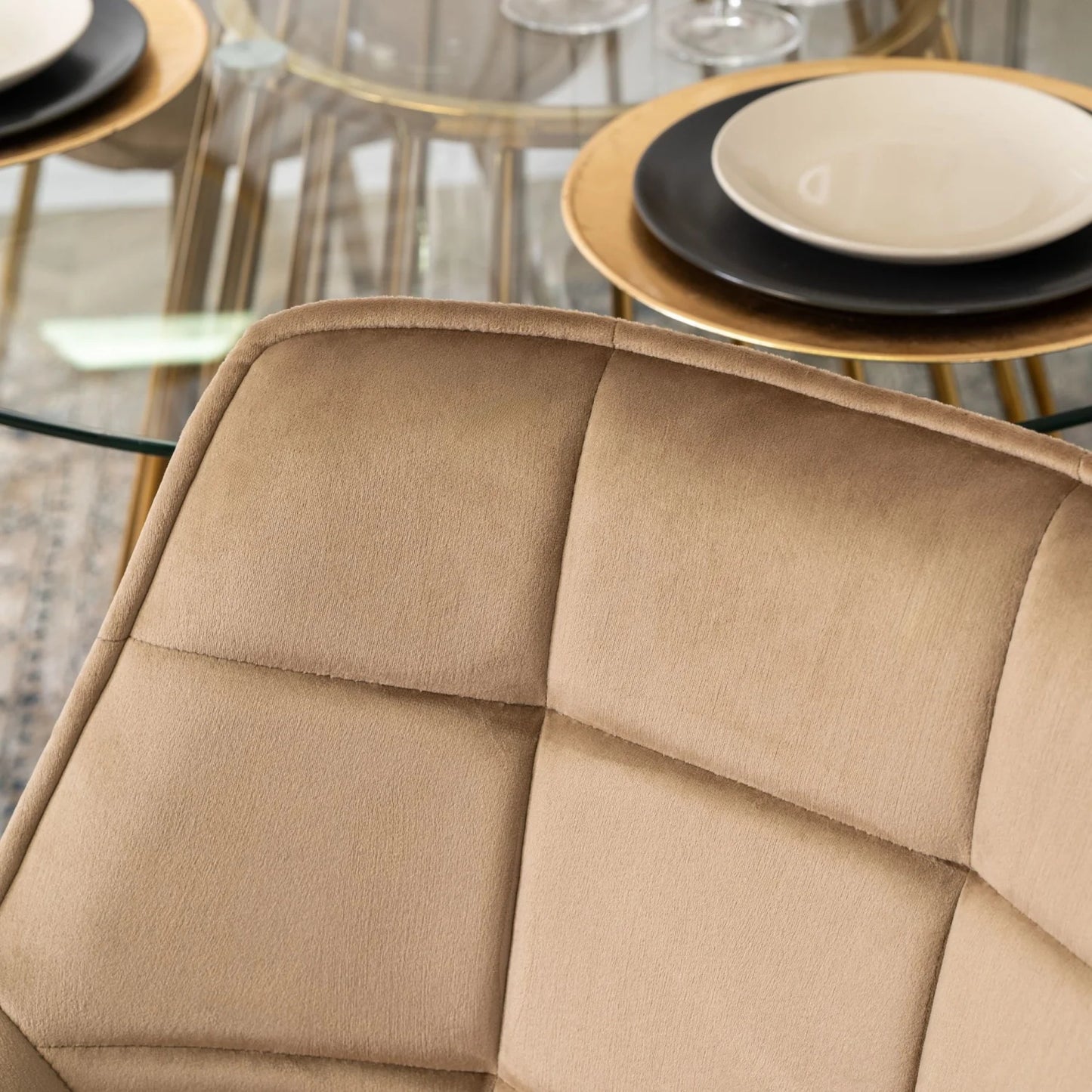 Elite MIA Swivel Velvet Chair – Luxurious Beige & Gold Design