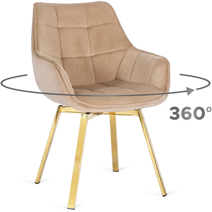 Elite MIA Swivel Velvet Chair – Luxurious Beige & Gold Design