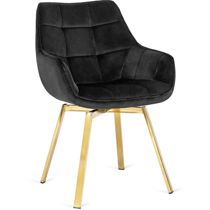 Elite MIA Swivel Velvet Chair – Luxurious Black & Gold Design