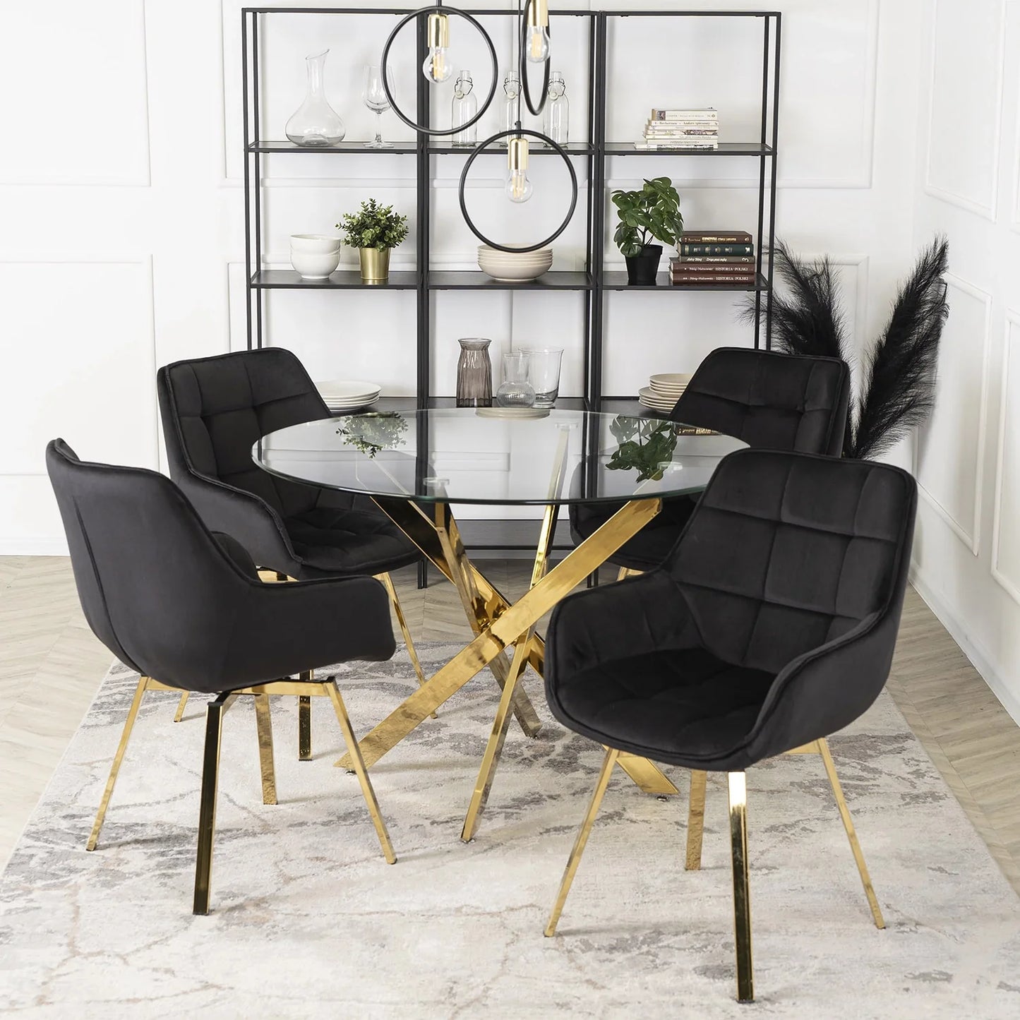 Elite MIA Swivel Velvet Chair – Luxurious Black & Gold Design