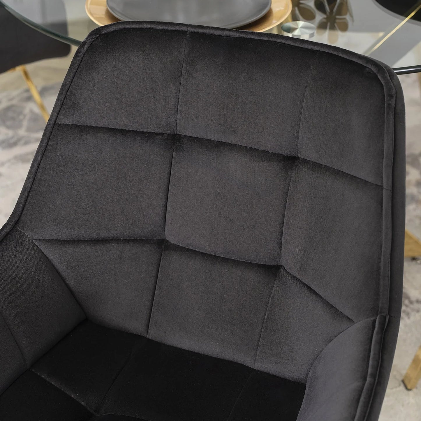 Elite MIA Swivel Velvet Chair – Luxurious Black & Gold Design