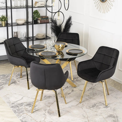 Elite MIA Swivel Velvet Chair – Luxurious Black & Gold Design