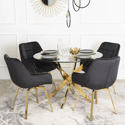 Elite MIA Swivel Velvet Chair – Luxurious Black & Gold Design