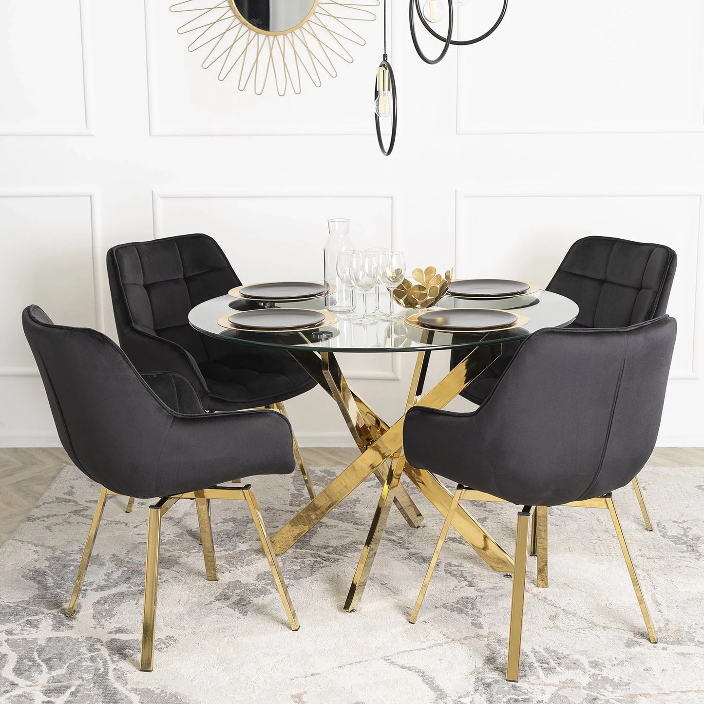 Elite MIA Swivel Velvet Chair – Luxurious Black & Gold Design
