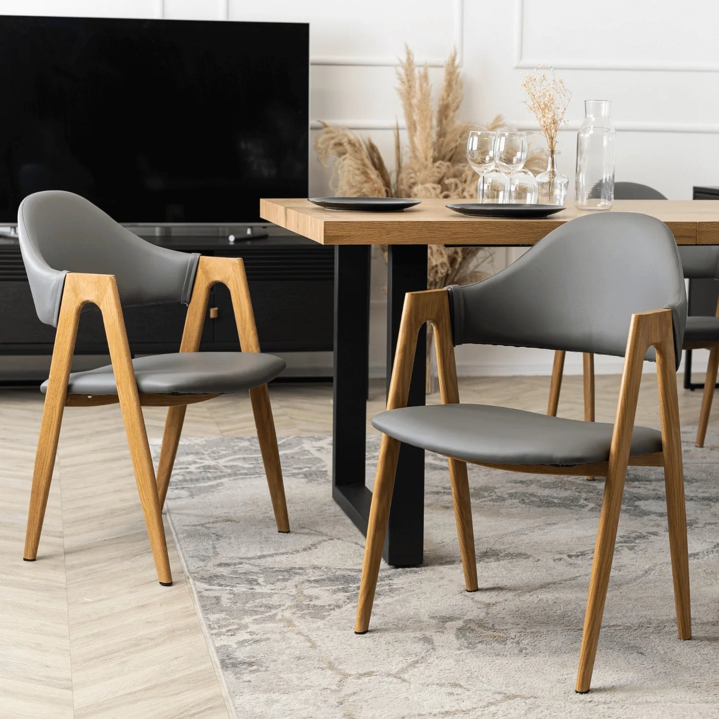 Elite WILLY Chair – Grey Eco-Leather & Golden Oak Frame