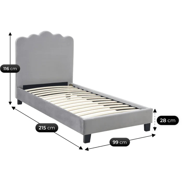 Elite CRATER Velour Single Bed with Colour Options- 90 x 200 cm