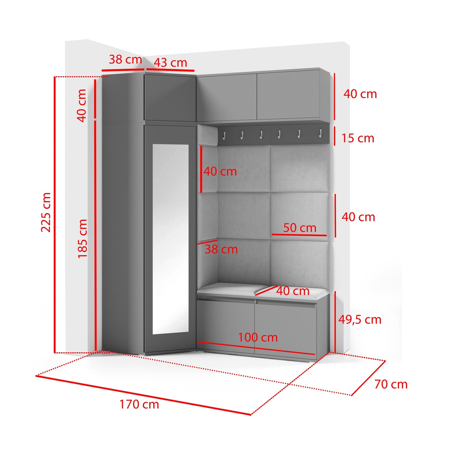 PK Emi 38 Hallway Wardrobe Sonoma Oak - Upholstered Panels in Various Colours