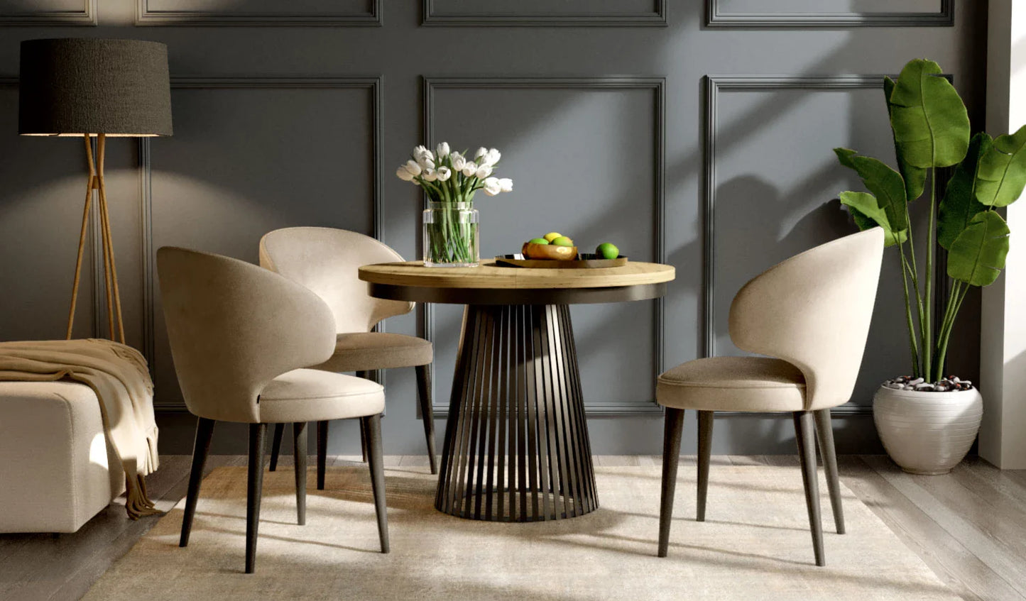 Redpak Nelly Ø100 cm Extendable Dining Table with Metal Slat Base