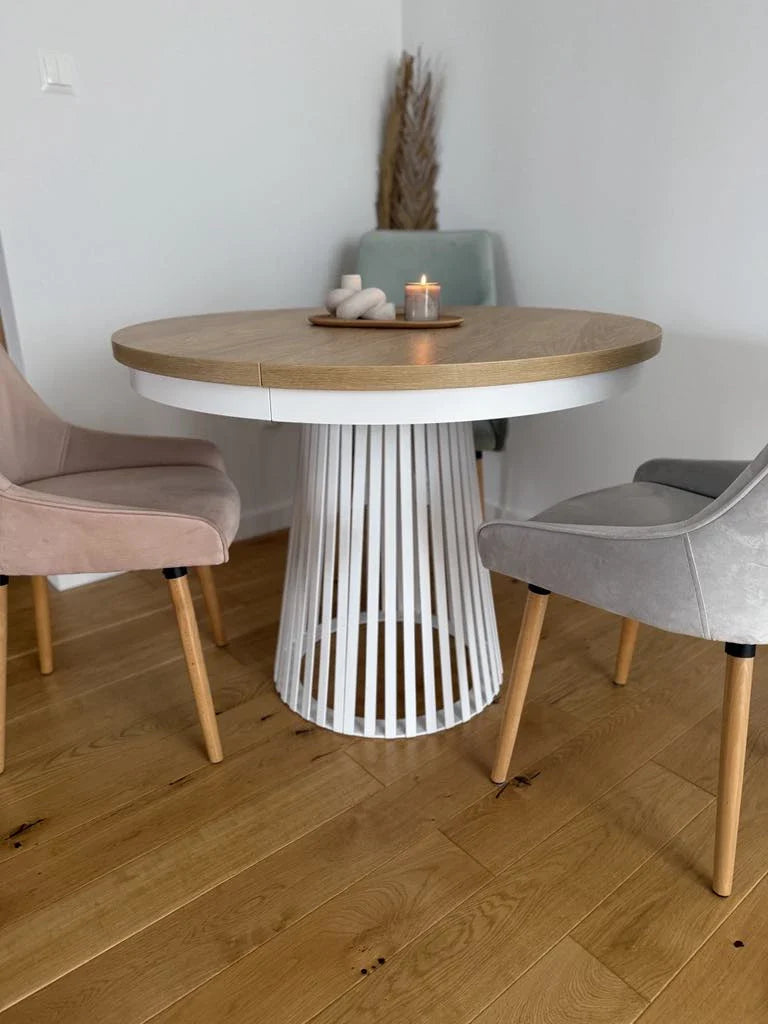 Redpak Nelly Ø100 cm Extendable Dining Table with Metal Slat Base