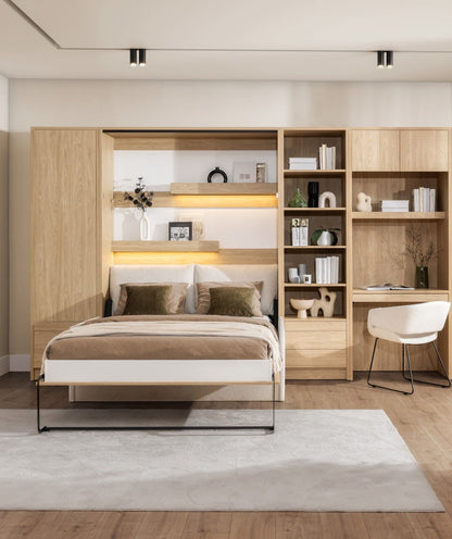 Genius Murphy Bed Set 140 x 200 cm Mattress – Oiled Oak Set, LED Lighting