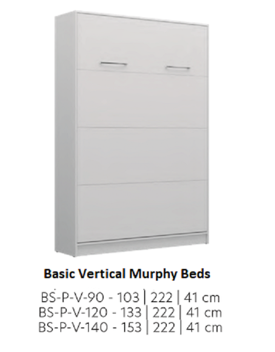 NE BASIC Murphy Bed Vertical Basic White Gloss 90,120,140 x 200 cm Mattress