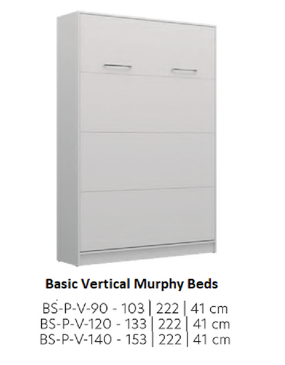 NE BASIC Murphy Bed Vertical Basic White Matt 90,120,140 x 200 cm Mattres