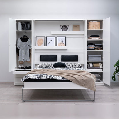 Genius Vertical Murphy Bed with Desk & Wardrobes – with 140x200 cm Mattress, LED Lighting