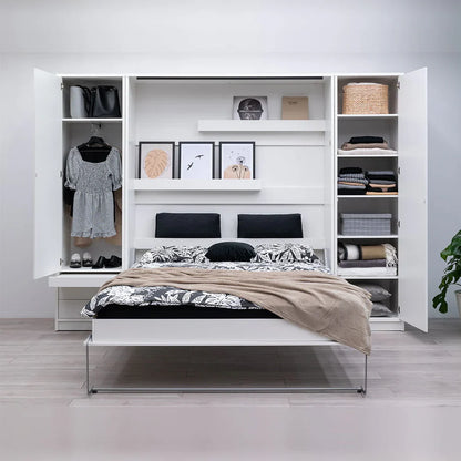 Customizable Genius Murphy Bed Furniture Set 120 x 200 cm White Matt, LED Lighting