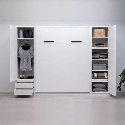 Customizable Genius Murphy Bed Furniture Set 160 x 200 cm White Matt, LED Lighting