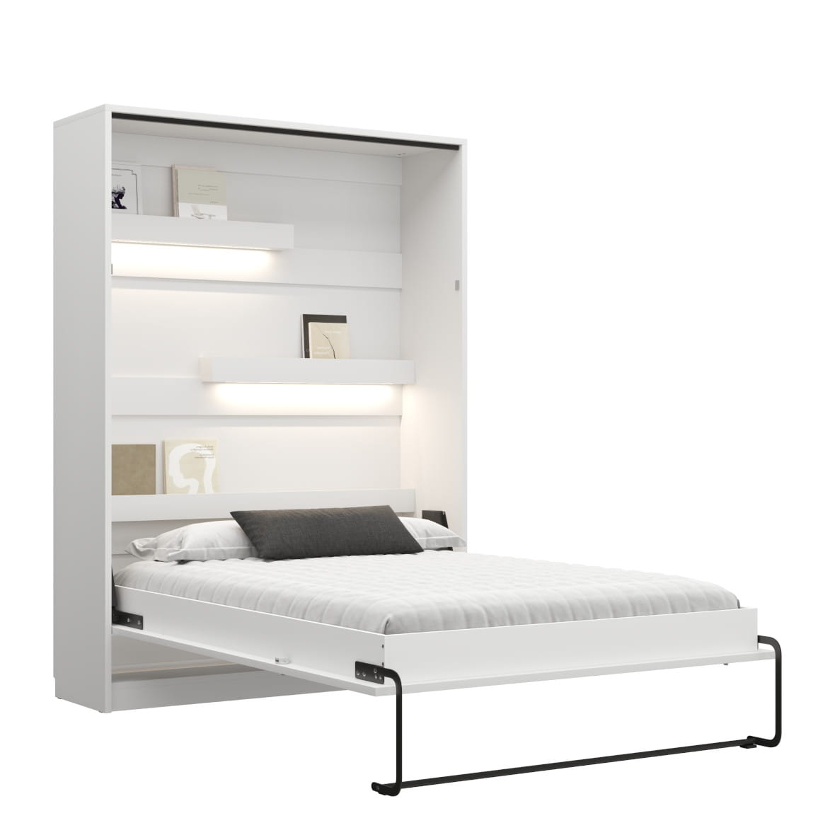 Genius Vertical Murphy Bed with Desk & Wardrobes –  for 120x200 cm Mattress, LED Lighting