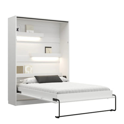 Customizable Genius Murphy Bed with Sofa Set 140 x 200 cm White Gloss, LED Lighting