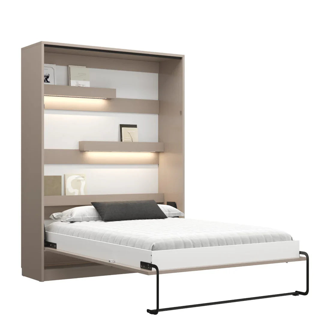 Genius Vertical Murphy Bed with Desk & Wardrobes – for 140x200 cm Mattress, LED Lighting