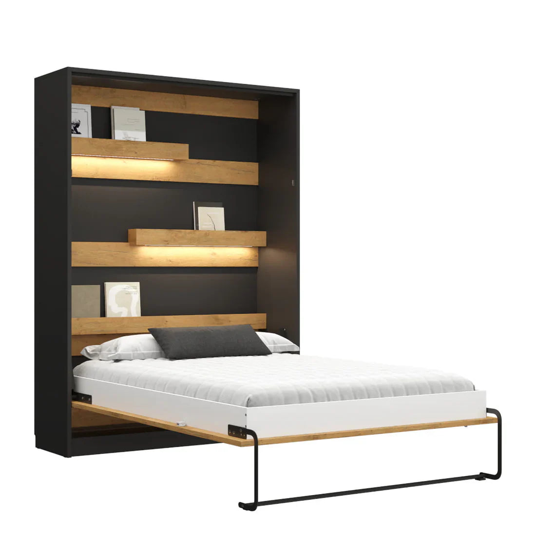 Genius Vertical Murphy Bed with Desk – with 120x200 cm Mattress, LED Lighting