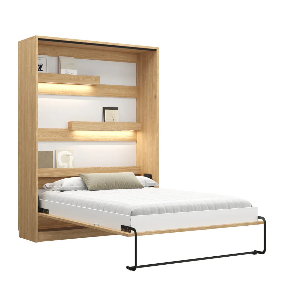 Genius Murphy Bed with Sofa Oiled Oak 140 x 200 cm, LED Lighting