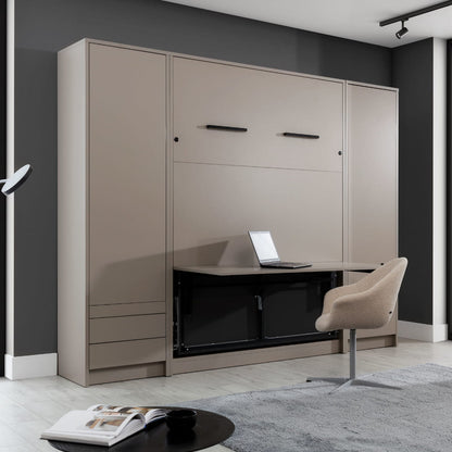 Genius Vertical Murphy Bed with Desk & Wardrobes – with 120x200 cm Mattress, LED Lighting