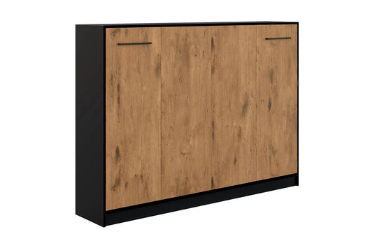 Customizable Murphy Bed BASIC Horizontal  Furniture Set Black and Lancelot Oak 90, 120, 140 x 200 cm