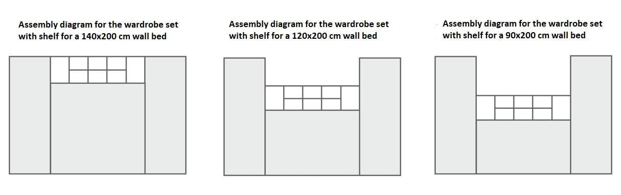 Customizable BASIC Murphy Bed  Horizontal Furniture Set White Gloss 90, 120, 140 x 200 cm