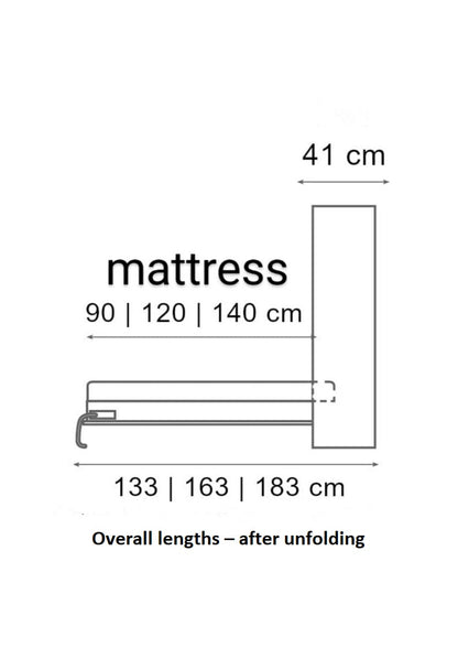 Customizable Murphy Bed BASIC Horizontal Furniture Set Congo 90, 120, 140 x 200 cm