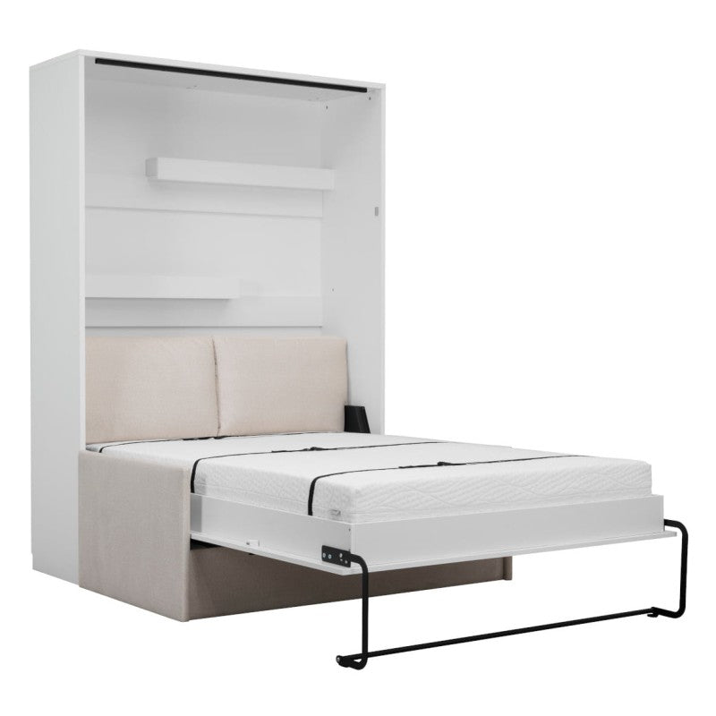 Customizable Genius Murphy Bed with Sofa Set 160 x 200 cm White Matt and LED Lighting