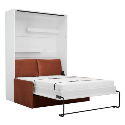 Customizable Genius Murphy Bed with Sofa Set 160 x 200 cm White Gloss and LED Lighting