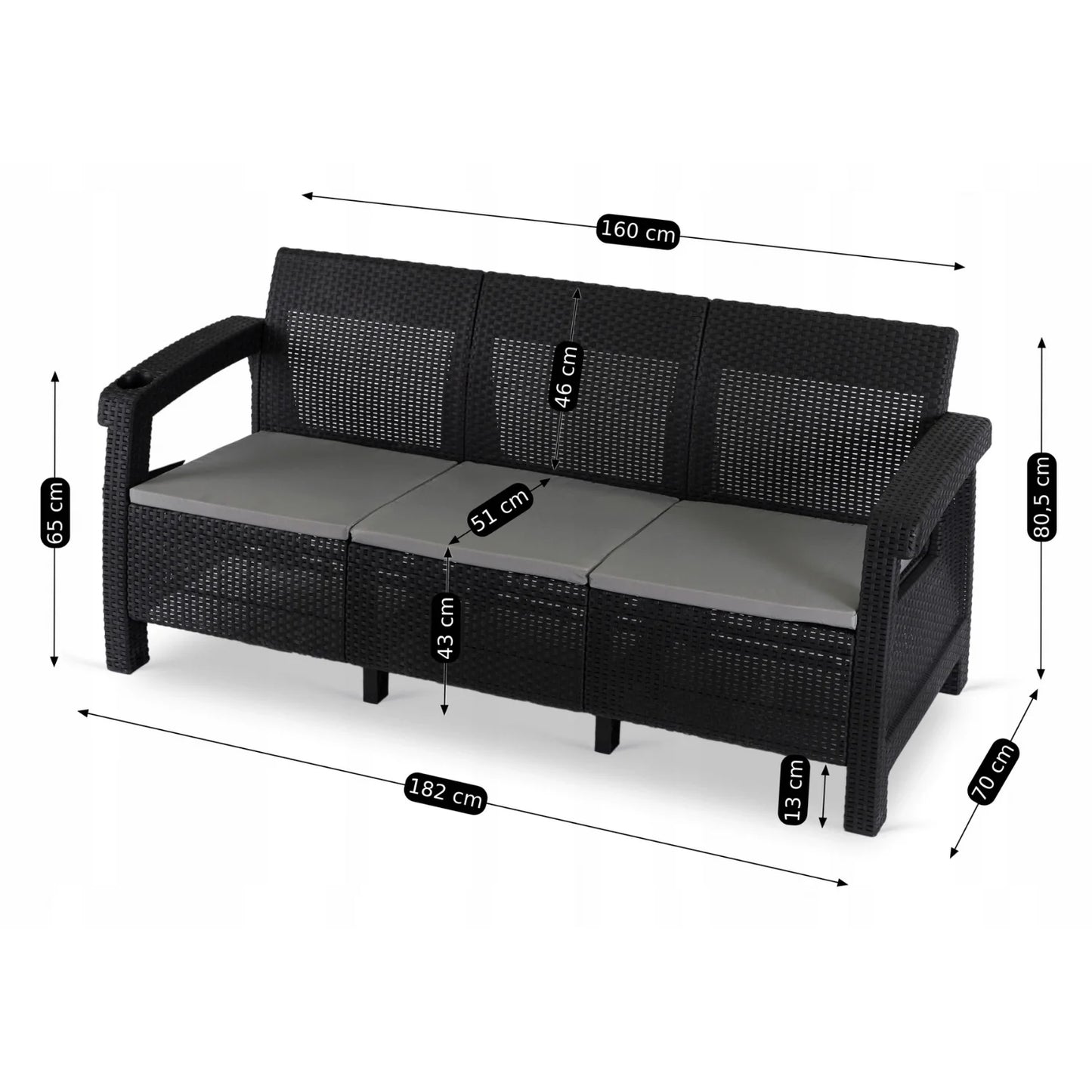 Elite FLINT Outdoor Sofa – Black Technorattan