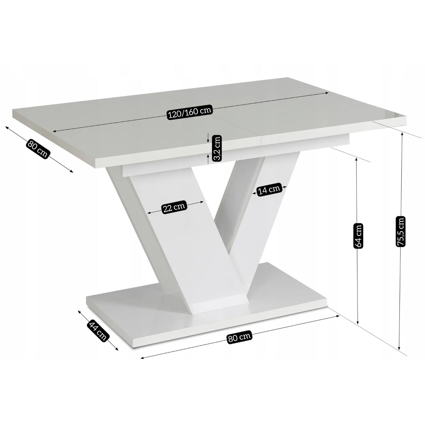 Elite CLARK Extendable Dining Table – White Gloss (120-160 cm)