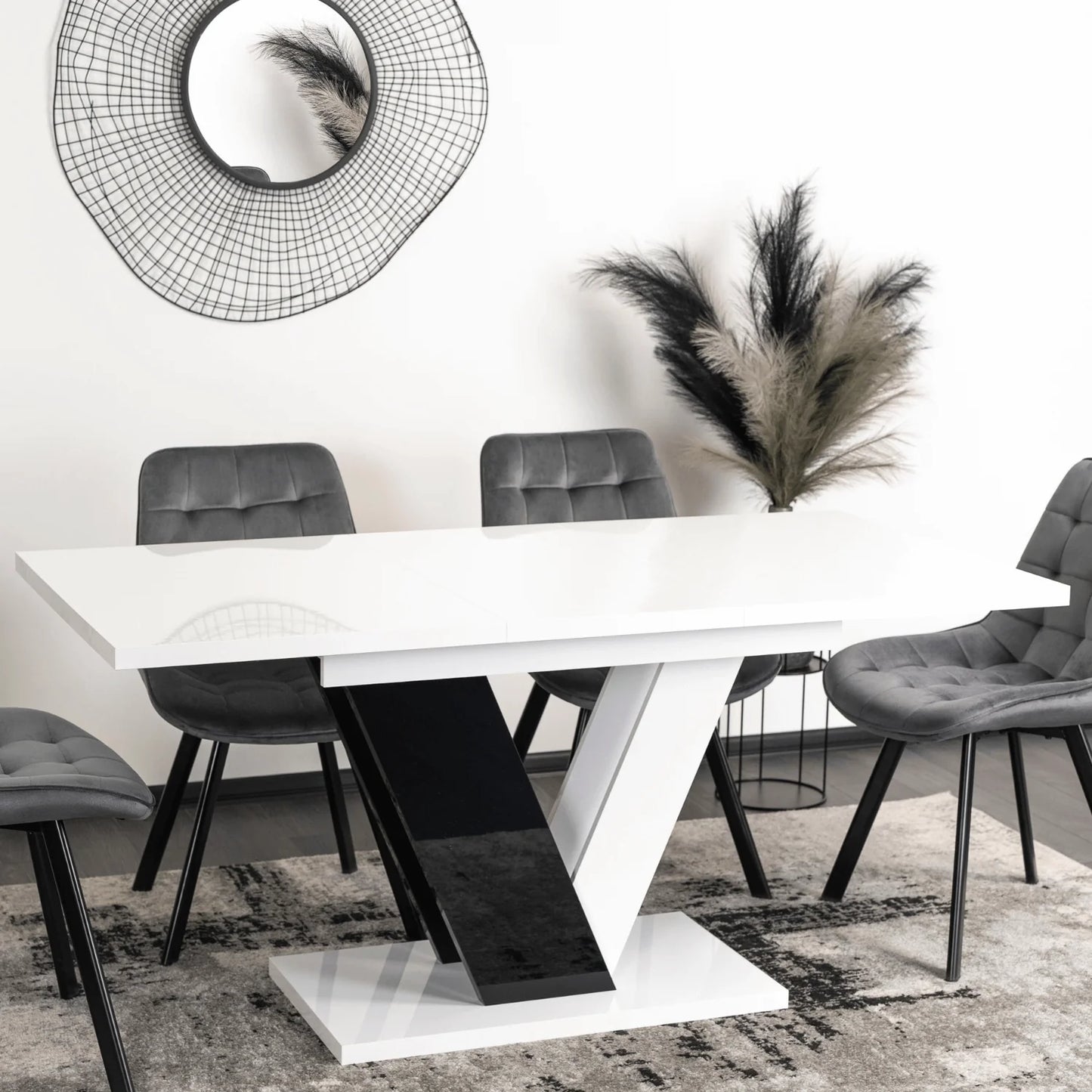Elite CLARK Extendable Dining Table – White/Black Gloss (120-160 cm)