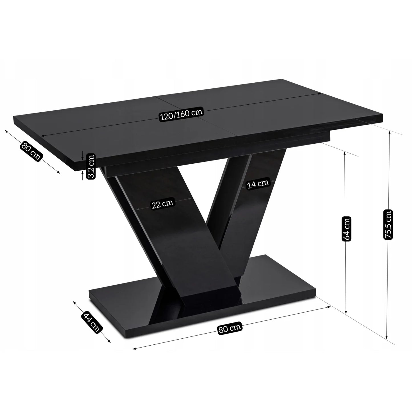 Elite CLARK Extendable Dining Table – Black Gloss (120-160 cm)