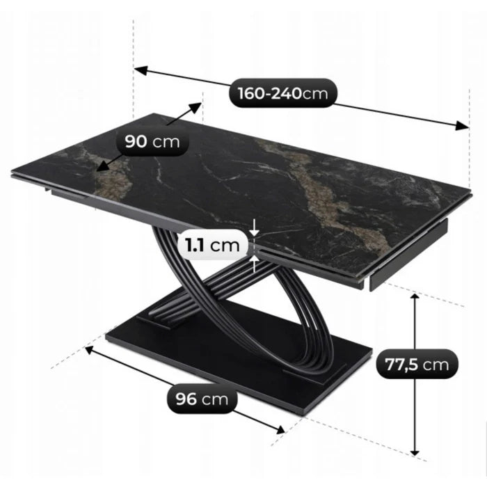 Elite IBIZA 160-240 cm Dining Table IBIZA 160–240 cm Ceramic Black Marble, Modern Loft