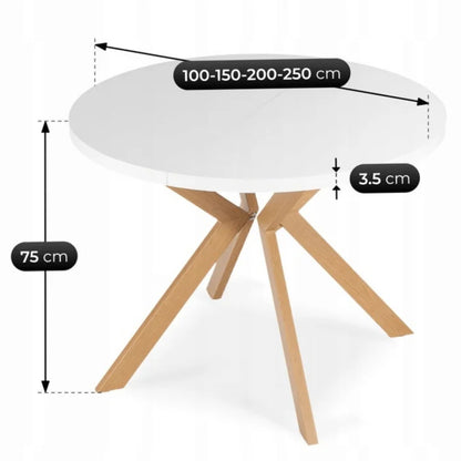Elite LUKAS Round Extendable Dining Table 100–250 cm White/Scandinavian Oak