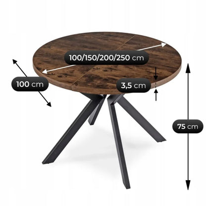 Elite LUKAS Round Extendable Dining Table 100–250 cm Rustic Oak Modern Loft
