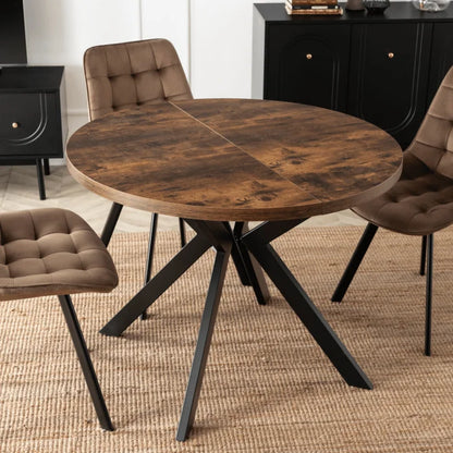 Elite LUKAS Round Extendable Dining Table 100–250 cm Rustic Oak Modern Loft