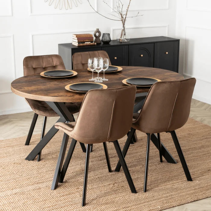 Elite LUKAS Round Extendable Dining Table 100–250 cm Rustic Oak Modern Loft
