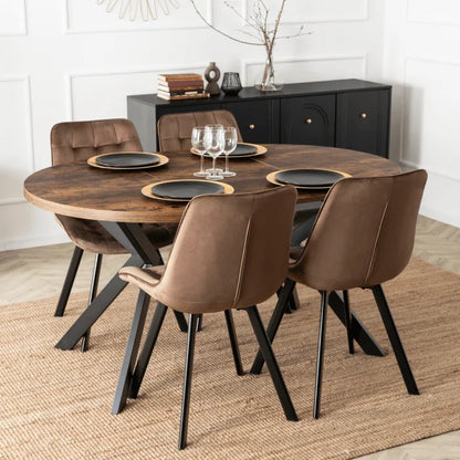 Elite LUKAS Round Extendable Dining Table 100–250 cm Rustic Oak Modern Loft