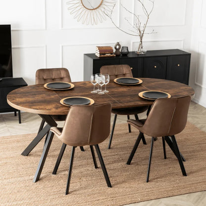 Elite LUKAS Round Extendable Dining Table 100–250 cm Rustic Oak Modern Loft