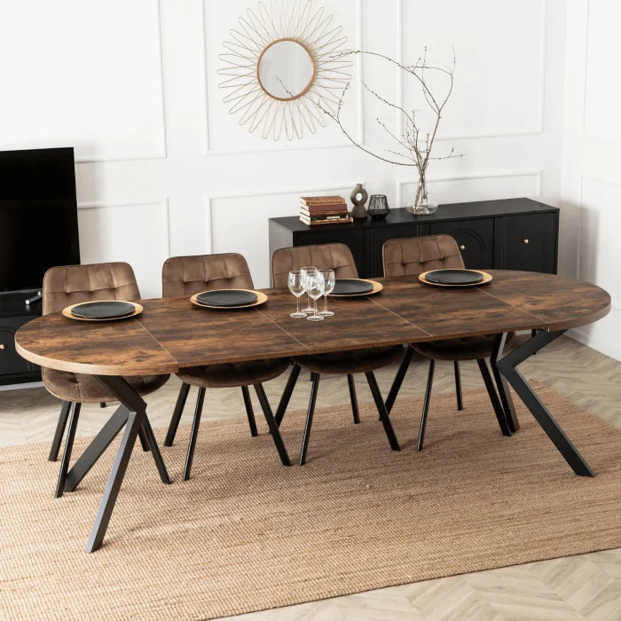 Elite LUKAS Round Extendable Dining Table 100–250 cm Rustic Oak Modern Loft