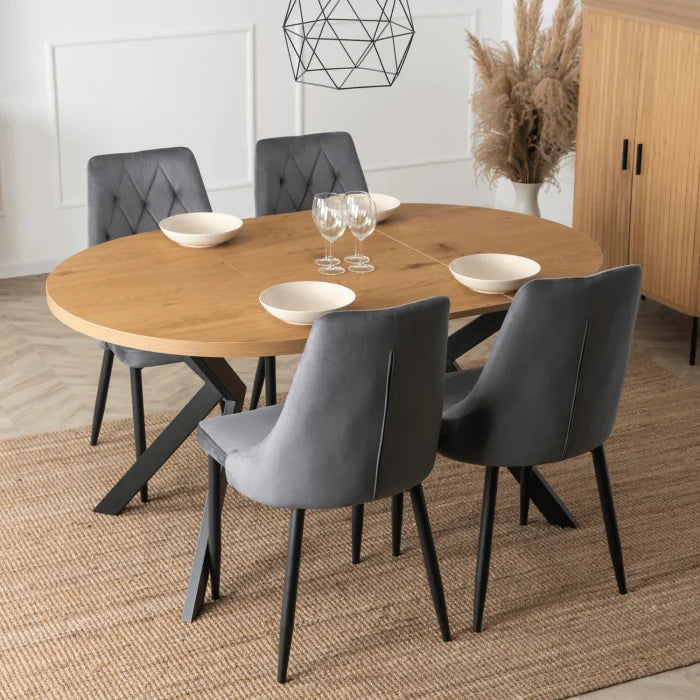 Elite LUKAS Round Extendable Dining Table 100–250 cm Golden Oak Modern Loft