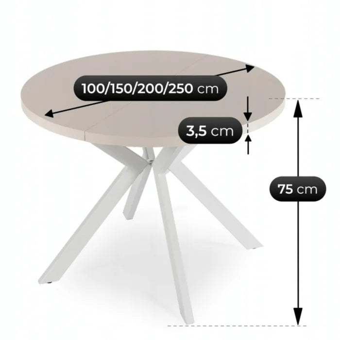 Elite LUKAS Round Extendable Dining Table 100–250 cm Cashmere/White Modern