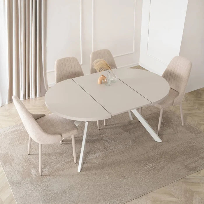 Elite LUKAS Round Extendable Dining Table 100–250 cm Cashmere/White Modern